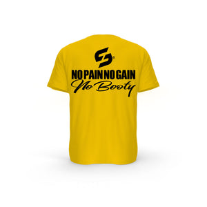 STRONG WORK SHORT SLEEVE T-SHIRT IN ORGANIC COTTON "NO PAIN NO GAIN NO BOOTY" FOR WOMEN - SPECTRA YELLOW BACK VIEW