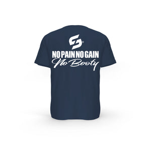 STRONG WORK SHORT SLEEVE T-SHIRT IN ORGANIC COTTON "NO PAIN NO GAIN NO BOOTY" FOR WOMEN - FRENCH NAVY BACK VIEW