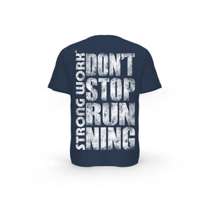 STRONG WORK SHORT SLEEVE T-SHIRT IN ORGANIC COTTON "GRUNGE/DON'T STOP RUNNING" FOR MEN - FRENCH NAVY BACK VIEW