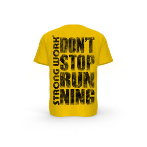 STRONG WORK SHORT SLEEVE T-SHIRT IN ORGANIC COTTON "GRUNGE/DON'T STOP RUNNING" FOR WOMEN - SPECTRA YELLOW