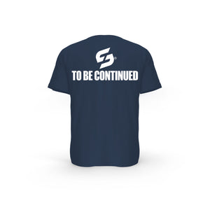STRONG WORK SHORT SLEEVE T-SHIRT IN ORGANIC COTTON "TO BE CONTINUED" FOR MEN - FRENCH NAVY BACK VIEW