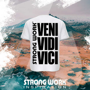 STRONG WORK SPORTSWEAR - STRONG WORK SHORT SLEEVE T-SHIRT IN ORGANIC COTTON "VENI VIDI VICI" FOR WOMEN - BACK VIEW