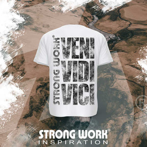 STRONG WORK SPORTSWEAR - STRONG WORK SHORT SLEEVE T-SHIRT IN ORGANIC COTTON "GRUNGE/VENI VIDI VICI" FOR MEN - BACK VIEW