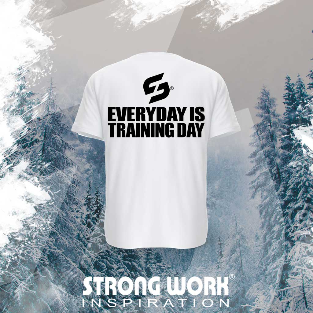 STRONG WORK SPORTSWEAR - STRONG WORK SHORT SLEEVE T-SHIRT IN ORGANIC COTTON "EVERYDAY IS TRAINING DAY" FOR WOMEN - BACK VIEW