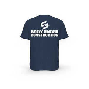 STRONG WORK SHORT SLEEVE T-SHIRT IN ORGANIC COTTON "BODY UNDER CONSTRUCTION" FOR MEN - FRENCH NAVY BACK VIEW