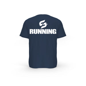 STRONG WORK SHORT SLEEVE T-SHIRT IN ORGANIC COTTON "RUNNING" FOR WOMEN - FRENCH NAVY BACK VIEW