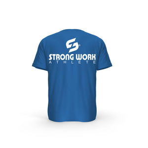 STRONG WORK SHORT SLEEVE T-SHIRT IN ORGANIC COTTON "ATHLETE" FOR WOMEN - ROYAL BLUE BACK VIEW