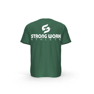 STRONG WORK SHORT SLEEVE T-SHIRT IN ORGANIC COTTON "ATHLETE" FOR WOMEN - BOTTLE GREEN BACK VIEW