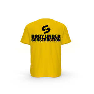 STRONG WORK SHORT SLEEVE T-SHIRT IN ORGANIC COTTON "BODY UNDER CONSTRUCTION" FOR WOMEN - SPECTRA YELLOW BACK VIEW