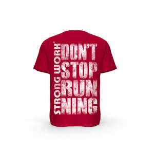 STRONG WORK SHORT SLEEVE T-SHIRT IN ORGANIC COTTON "GRUNGE/DON'T STOP RUNNING" FOR MEN - RED BACK VIEW