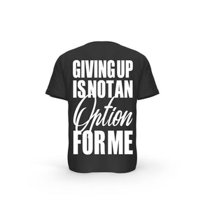STRONG WORK SHORT SLEEVE T-SHIRT IN ORGANIC COTTON "GIVING UP IS NOT AN OPTION FOR ME" FOR WOMEN - BLACK BACK VIEW