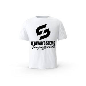STRONG WORK SHORT SLEEVE T-SHIRT IN ORGANIC COTTON "IT ALWAYS SEEMS IMPOSSIBLE UNTIL IT'S DONE" FOR MEN - WHITE