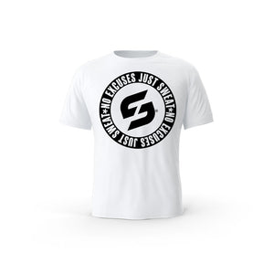Strong Work No excuses just sweat Black Edition organic cotton short sleeve T-shirt for men - WHITE