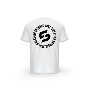 Strong Work Inspiration No excuses just Sweat organic cotton short sleeve T-shirt for men - WHITE BACK VIEW