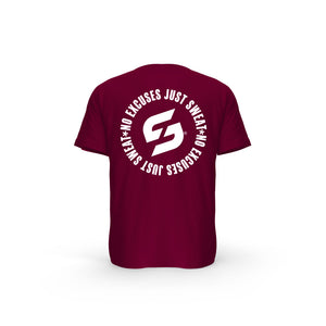 Strong Work Inspiration No excuses just Sweat organic cotton short sleeve T-shirt for women - BURGUNDY BACK VIEW
