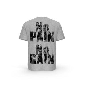 STRONG WORK SHORT SLEEVE T-SHIRT IN ORGANIC COTTON "NO PAIN NO GAIN/GRUNGE EDITION" FOR MEN - HEATHER GREY BACK VIEW