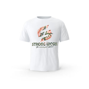 Strong Work Flowers Edition organic cotton T-shirt for men - ORGANIC SPORTSWEAR - WHITE T-SHIRT