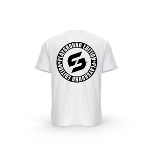 Strong Work Inspiration No excuses just Sweat Black Edition organic cotton short sleeve T-shirt for women - WHITE BACK VIEW