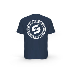 Strong Work Inspiration No excuses just Sweat Black Edition organic cotton short sleeve T-shirt for men - FRENCH NAVY BACK VIEW