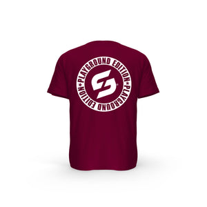 Strong Work Inspiration No excuses just Sweat Black Edition organic cotton short sleeve T-shirt for men - BURGUNDY BACK VIEW