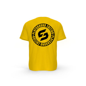 Strong Work Inspiration No excuses just Sweat Black Edition organic cotton short sleeve T-shirt for men - SPECTRA YELLOW BACK VIEW