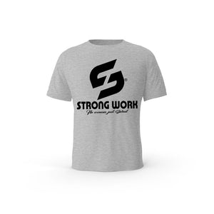 STRONG WORK SHORT SLEEVE T-SHIRT IN ORGANIC COTTON "GRUNGE/DON'T STOP RUNNING" FOR MEN - HEATHER  GREY