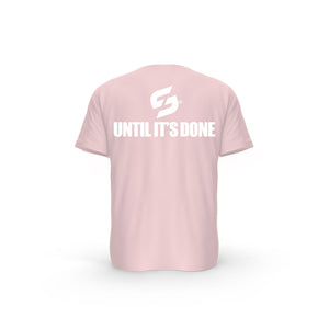 STRONG WORK SHORT SLEEVE T-SHIRT IN ORGANIC COTTON "IT ALWAYS SEEMS IMPOSSIBLE UNTIL IT'S DONE" FOR WOMEN - COTTON PINK BACK VIEW