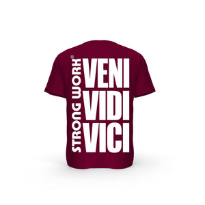 STRONG WORK SHORT SLEEVE T-SHIRT IN ORGANIC COTTON "VENI VIDI VICI" FOR MEN - BURGUNDY BACK VIEW