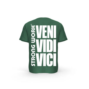 STRONG WORK SHORT SLEEVE T-SHIRT IN ORGANIC COTTON "VENI VIDI VICI" FOR WOMEN - BOTTLE GREEN BACK VIEW