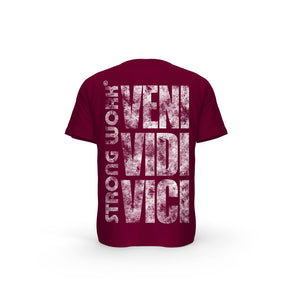 STRONG WORK SHORT SLEEVE T-SHIRT IN ORGANIC COTTON "GRUNGE/VENI VIDI VICI" FOR WOMEN - BURGUNDY BACK VIEW