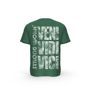 STRONG WORK SHORT SLEEVE T-SHIRT IN ORGANIC COTTON "GRUNGE/VENI VIDI VICI" FOR WOMEN - BOTTLE GREEN BACK VIEW