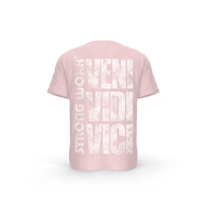 STRONG WORK SHORT SLEEVE T-SHIRT IN ORGANIC COTTON "GRUNGE/VENI VIDI VICI" FOR WOMEN - COTTON PINK BACK VIEW