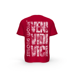 STRONG WORK SHORT SLEEVE T-SHIRT IN ORGANIC COTTON "GRUNGE/VENI VIDI VICI" FOR WOMEN - RED BACK VIEW