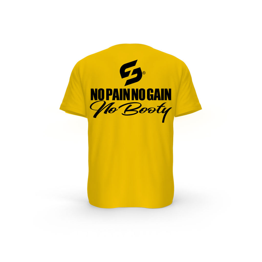 STRONG WORK SHORT SLEEVE T-SHIRT IN ORGANIC COTTON "NO PAIN NO GAIN NO BOOTY" FOR WOMEN - SPECTRA YELLOW BACK VIEW