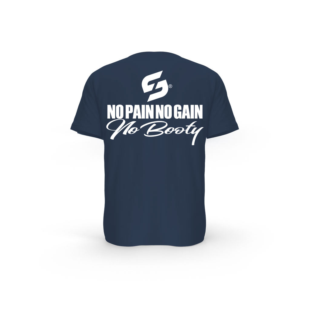 STRONG WORK SHORT SLEEVE T-SHIRT IN ORGANIC COTTON "NO PAIN NO GAIN NO BOOTY" FOR WOMEN - FRENCH NAVY BACK VIEW