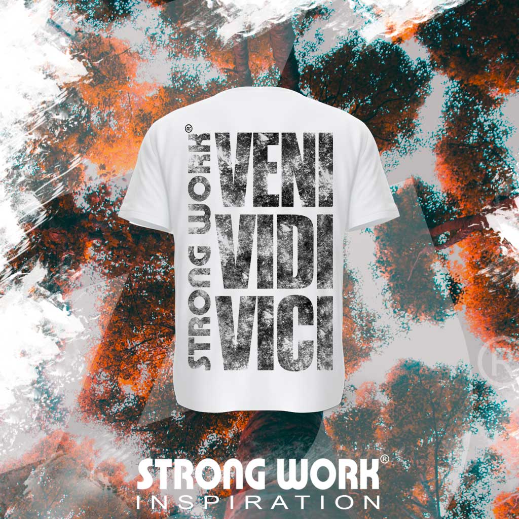 STRONG WORK SPORTSWEAR - STRONG WORK SHORT SLEEVE T-SHIRT IN ORGANIC COTTON "GRUNGE/VENI VIDI VICI" FOR WOMEN - BACK VIEW