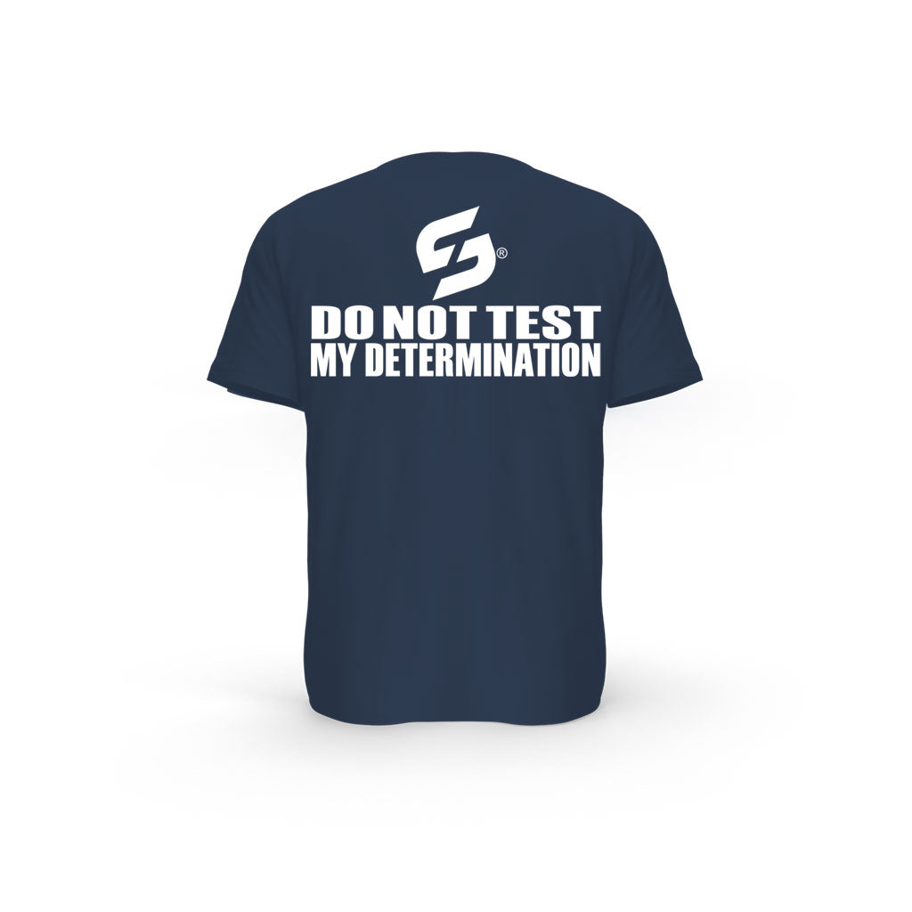 STRONG WORK SHORT SLEEVE T-SHIRT IN ORGANIC COTTON "DO NOT TEST MY DETERMINATION" FOR MEN - FRENCH NAVY BACK VIEW