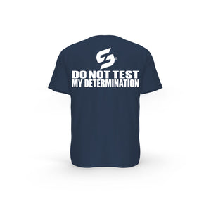 STRONG WORK SHORT SLEEVE T-SHIRT IN ORGANIC COTTON "DO NOT TEST MY DETERMINATION" FOR MEN - FRENCH NAVY BACK VIEW