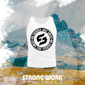 STRONG WORK NO EXCUSES JUST SWEAT BLACK EDITION ORGANIC COTTON TANK TOP FOR MEN - SUSTAINABLE SPORTSWEAR