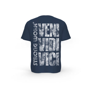 STRONG WORK SHORT SLEEVE T-SHIRT IN ORGANIC COTTON "GRUNGE/VENI VIDI VICI" FOR MEN - FRENCH NAVY BACK VIEW
