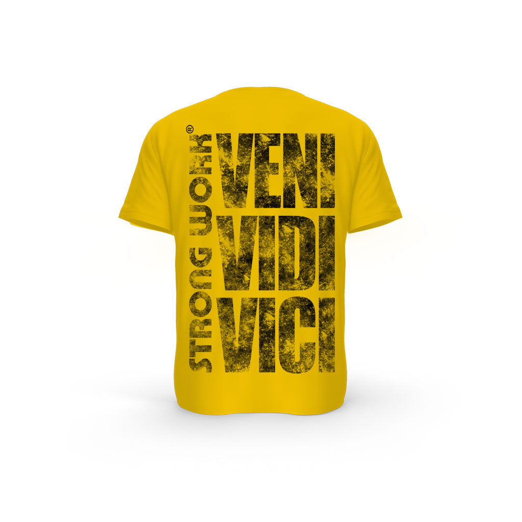 STRONG WORK SHORT SLEEVE T-SHIRT IN ORGANIC COTTON "GRUNGE/VENI VIDI VICI" FOR WOMEN - SPECTRA YELLOW BACK VIEW