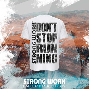 STRONG WORK SPORTSWEAR - STRONG WORK SHORT SLEEVE T-SHIRT IN ORGANIC COTTON "GRUNGE/DON'T STOP RUNNING" FOR WOMEN - BACK VIEW