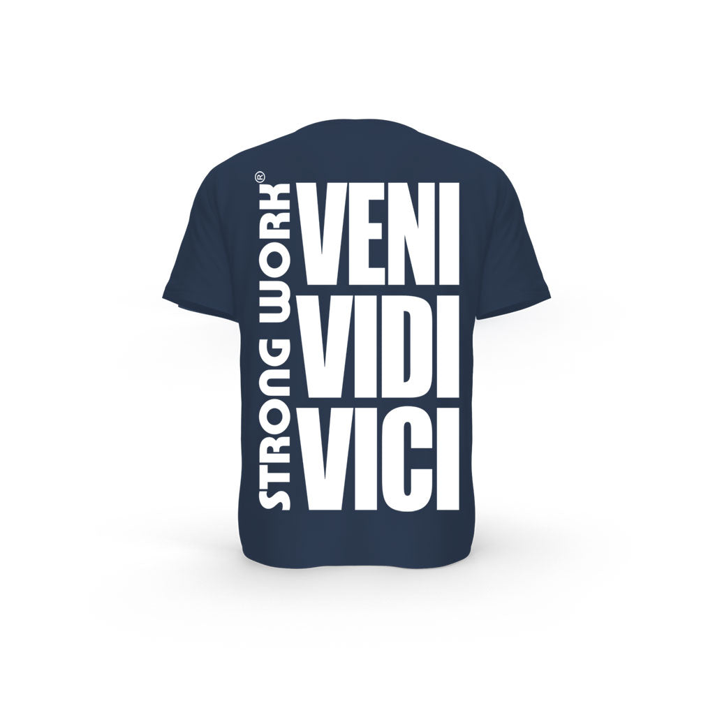 STRONG WORK SHORT SLEEVE T-SHIRT IN ORGANIC COTTON "VENI VIDI VICI" FOR MEN - FRENCH NAVY BACK VIEW