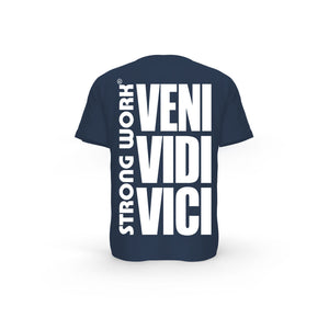 STRONG WORK SHORT SLEEVE T-SHIRT IN ORGANIC COTTON "VENI VIDI VICI" FOR MEN - FRENCH NAVY BACK VIEW