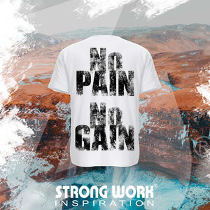 STRONG WORK SPORTSWEAR -STRONG WORK SHORT SLEEVE T-SHIRT IN ORGANIC COTTON "NO PAIN NO GAIN/GRUNGE EDITION" FOR MEN - BACK VIEW