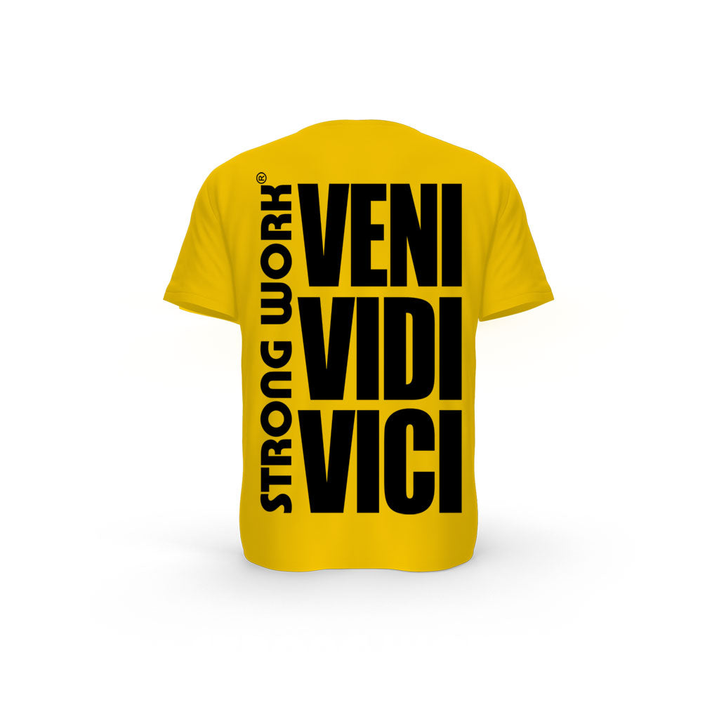 STRONG WORK SHORT SLEEVE T-SHIRT IN ORGANIC COTTON "VENI VIDI VICI" FOR MEN - SPECTRA YELLOW BACK VIEW