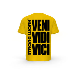 STRONG WORK SHORT SLEEVE T-SHIRT IN ORGANIC COTTON "VENI VIDI VICI" FOR MEN - SPECTRA YELLOW BACK VIEW
