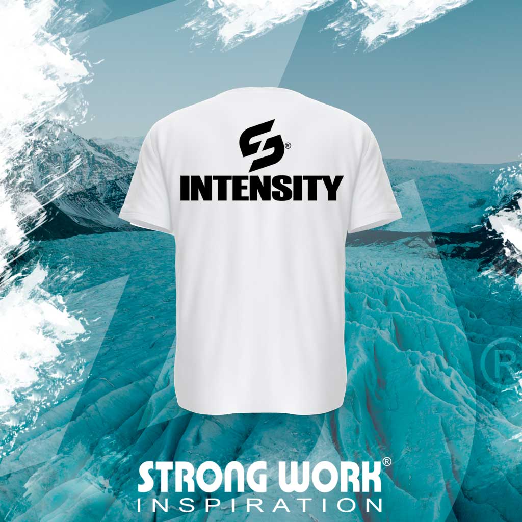 STRONG WORK SPORTSWEAR - STRONG WORK SHORT SLEEVE T-SHIRT IN ORGANIC COTTON "INSPIRATION/INTENSITY" FOR MEN - BACK VIEW