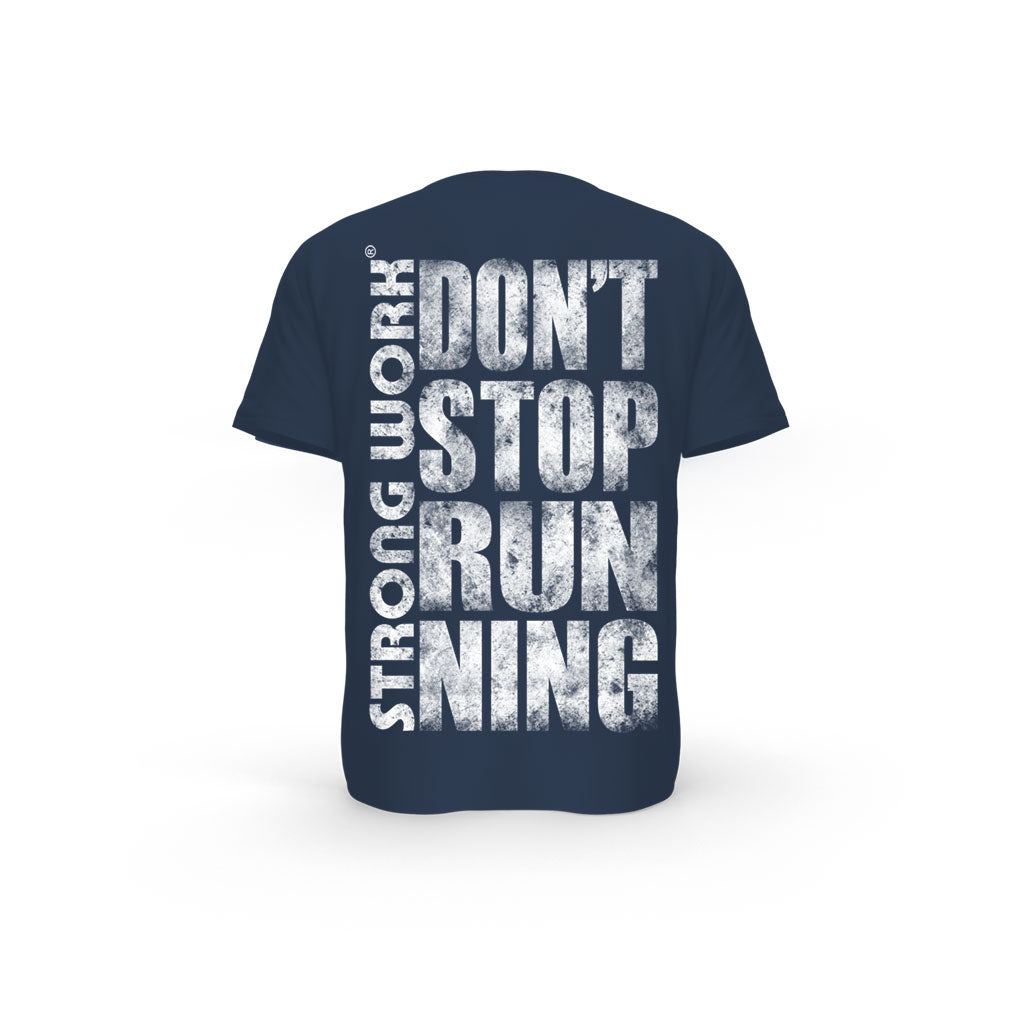 STRONG WORK SHORT SLEEVE T-SHIRT IN ORGANIC COTTON "GRUNGE/DON'T STOP RUNNING" FOR WOMEN - FRENCH NAVY BACK VIEW