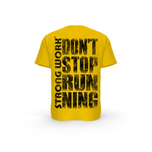 STRONG WORK SHORT SLEEVE T-SHIRT IN ORGANIC COTTON "GRUNGE/DON'T STOP RUNNING" FOR MEN - SPECTRA YELLOW BACK VIEW